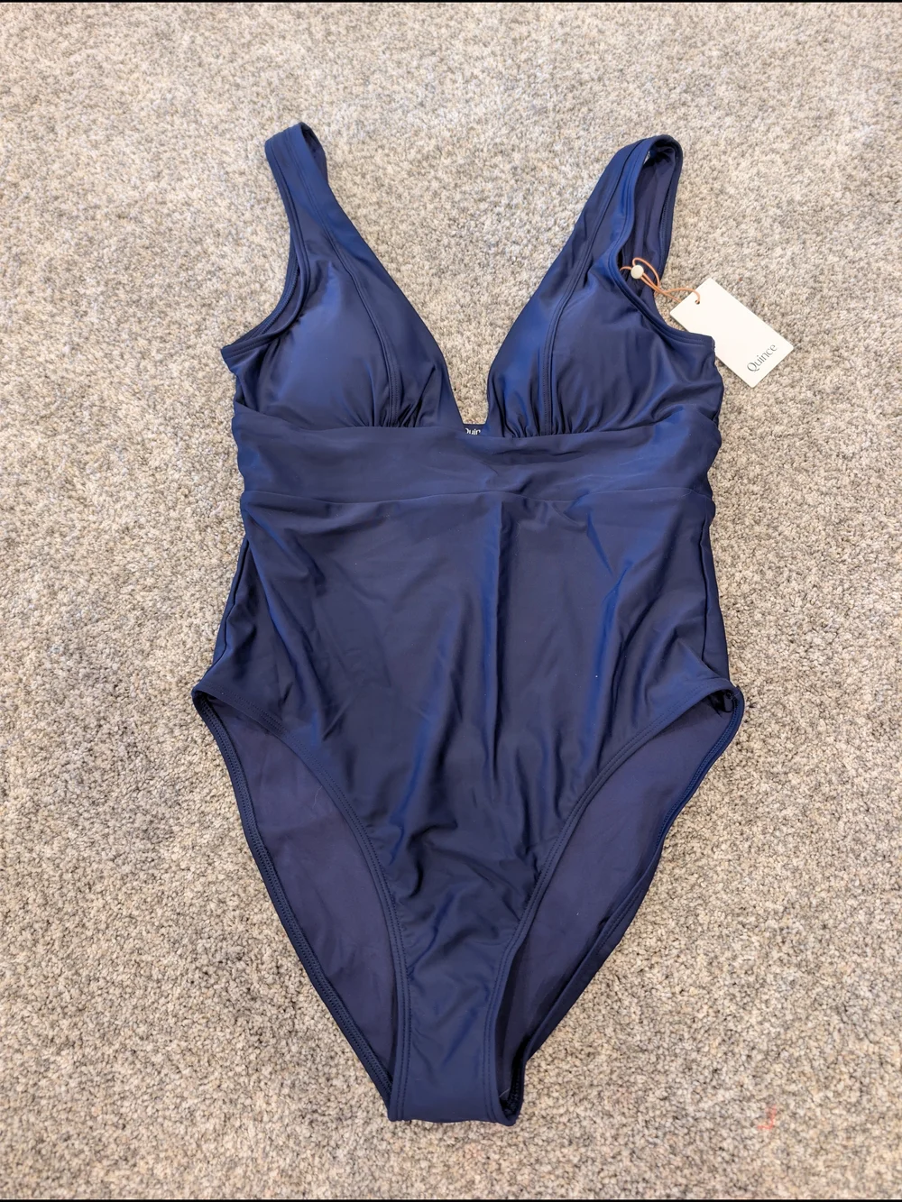 Quince Italian Plunge Navy V-Neck One-Piece Swimsuit Large